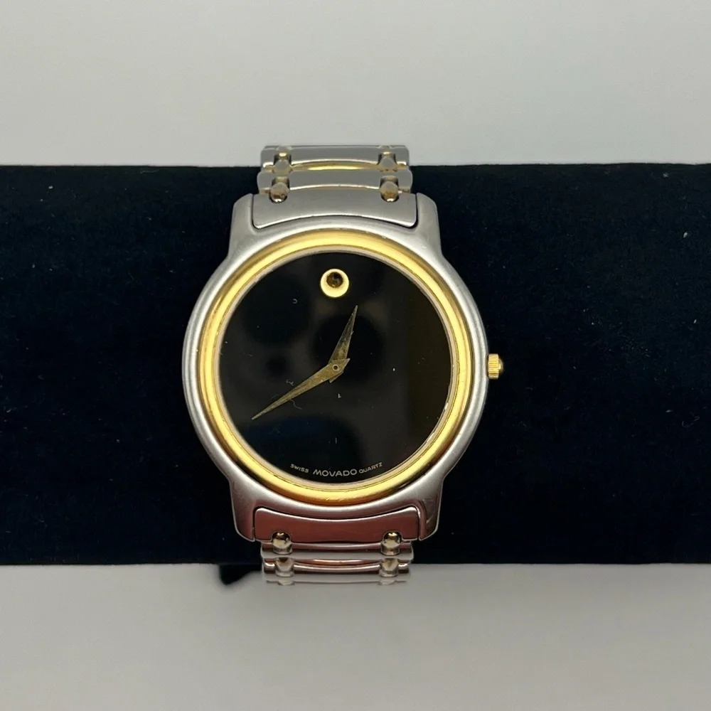 Movado Swiss Black and Silver Mens Watch Working